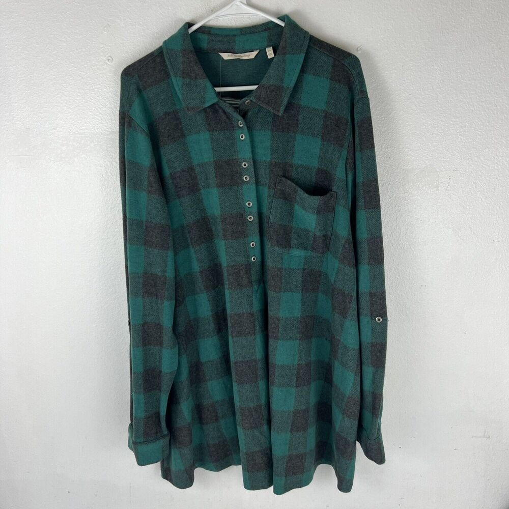 New Soft Surroundings Womens Mad About Plaid Popover Tunic Top 3X Soft Thick